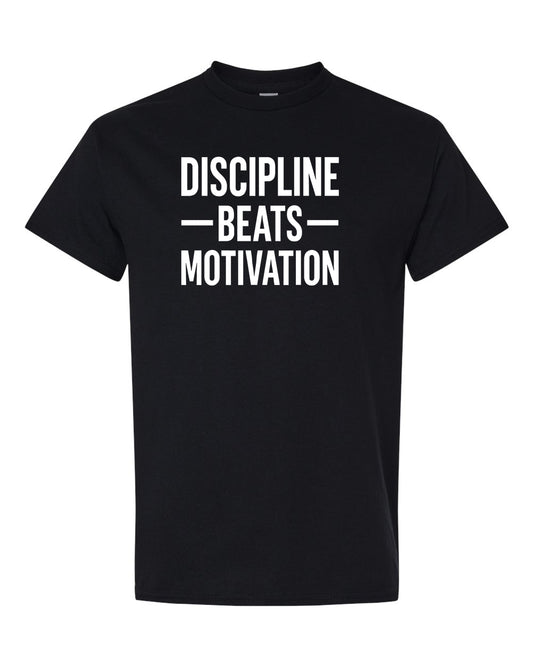 Discipline Beats Motivation T-Shirt – Gym Shirt for Men & Women – Fitness Workout Tee – Motivational Training Apparel