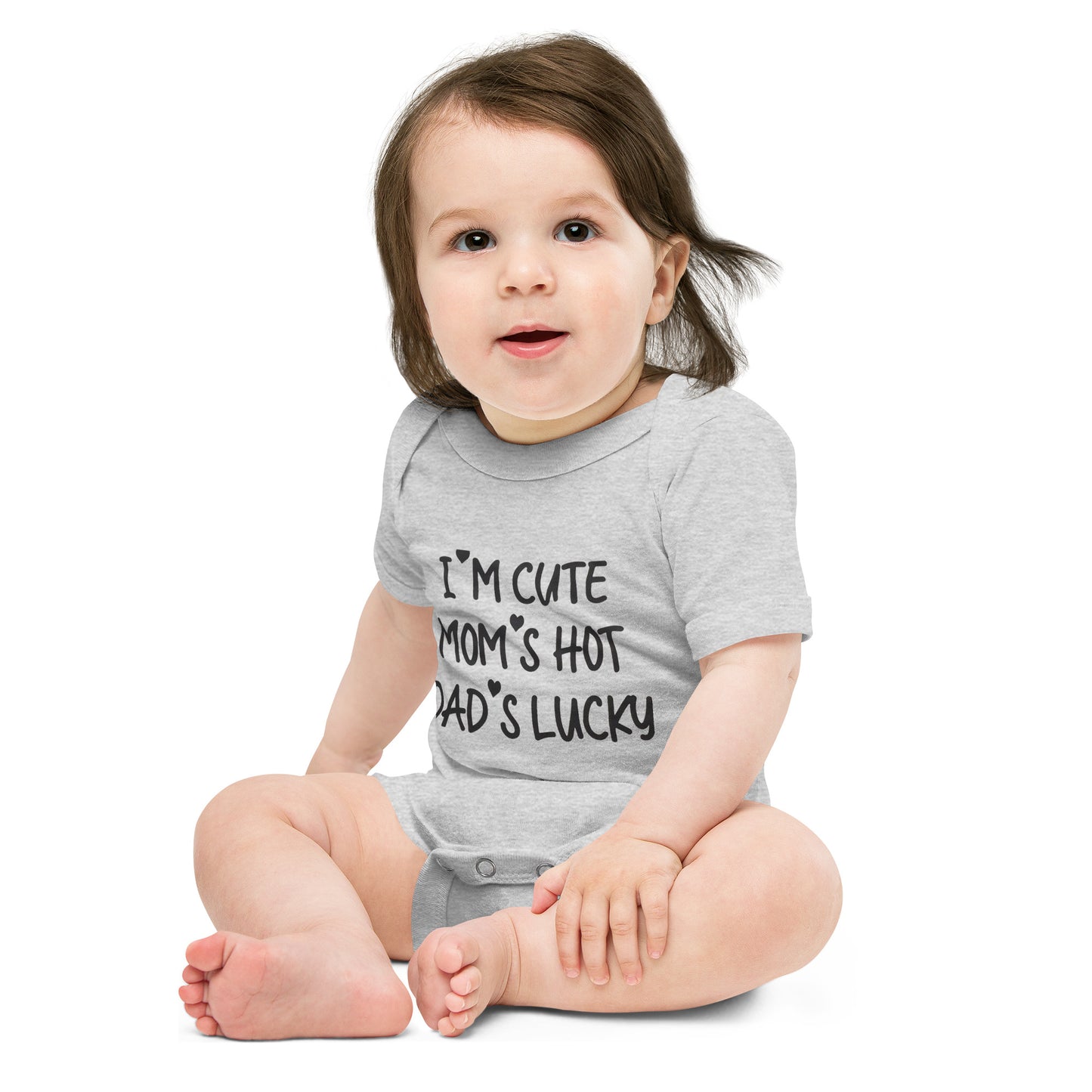 Unisex Baby short sleeve one piece-I'm Cute My Mom's Hot Dad's Lucky- Infant Cute Short-sleeved-Gender Reveal-Baby Announcement