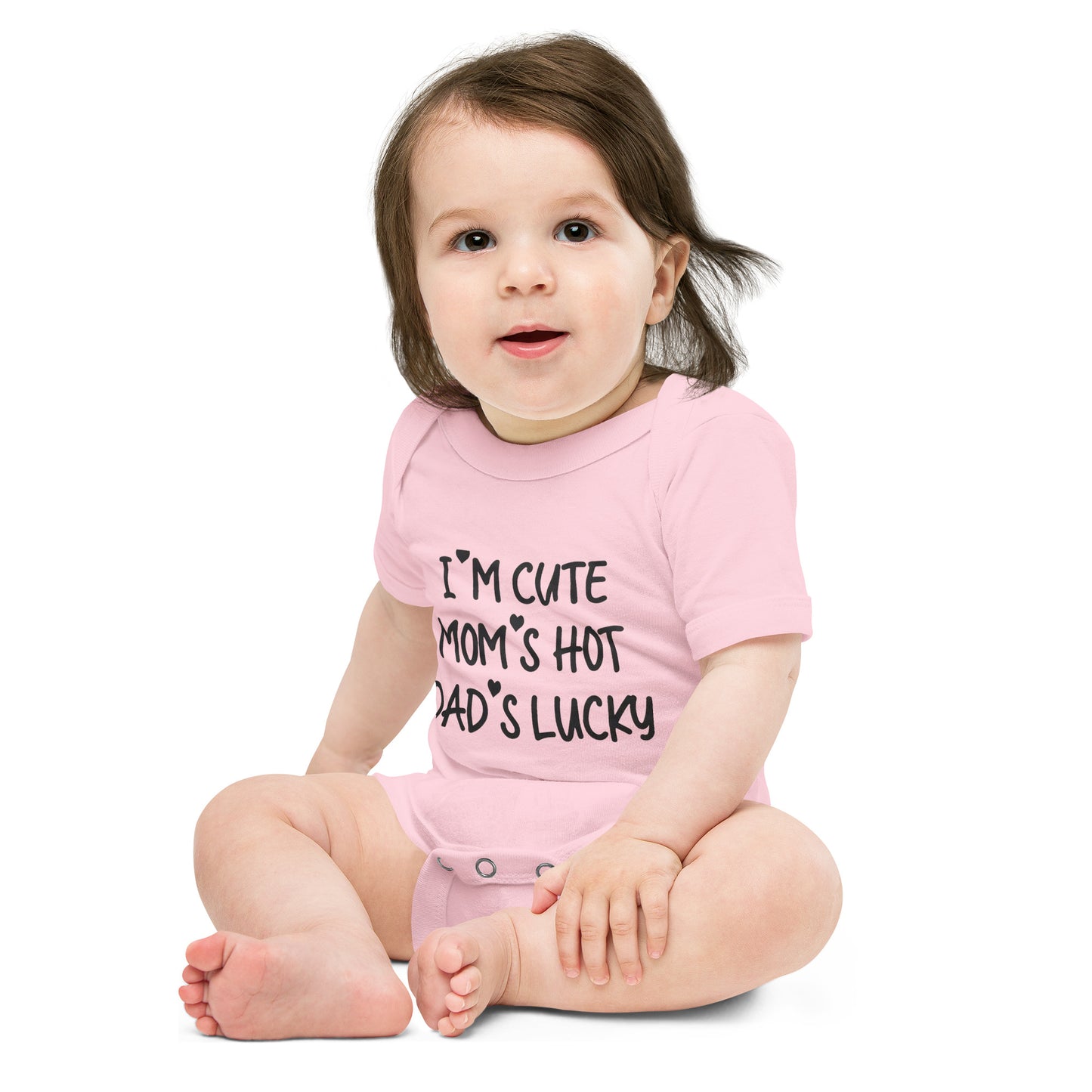 Unisex Baby short sleeve one piece-I'm Cute My Mom's Hot Dad's Lucky- Infant Cute Short-sleeved-Gender Reveal-Baby Announcement