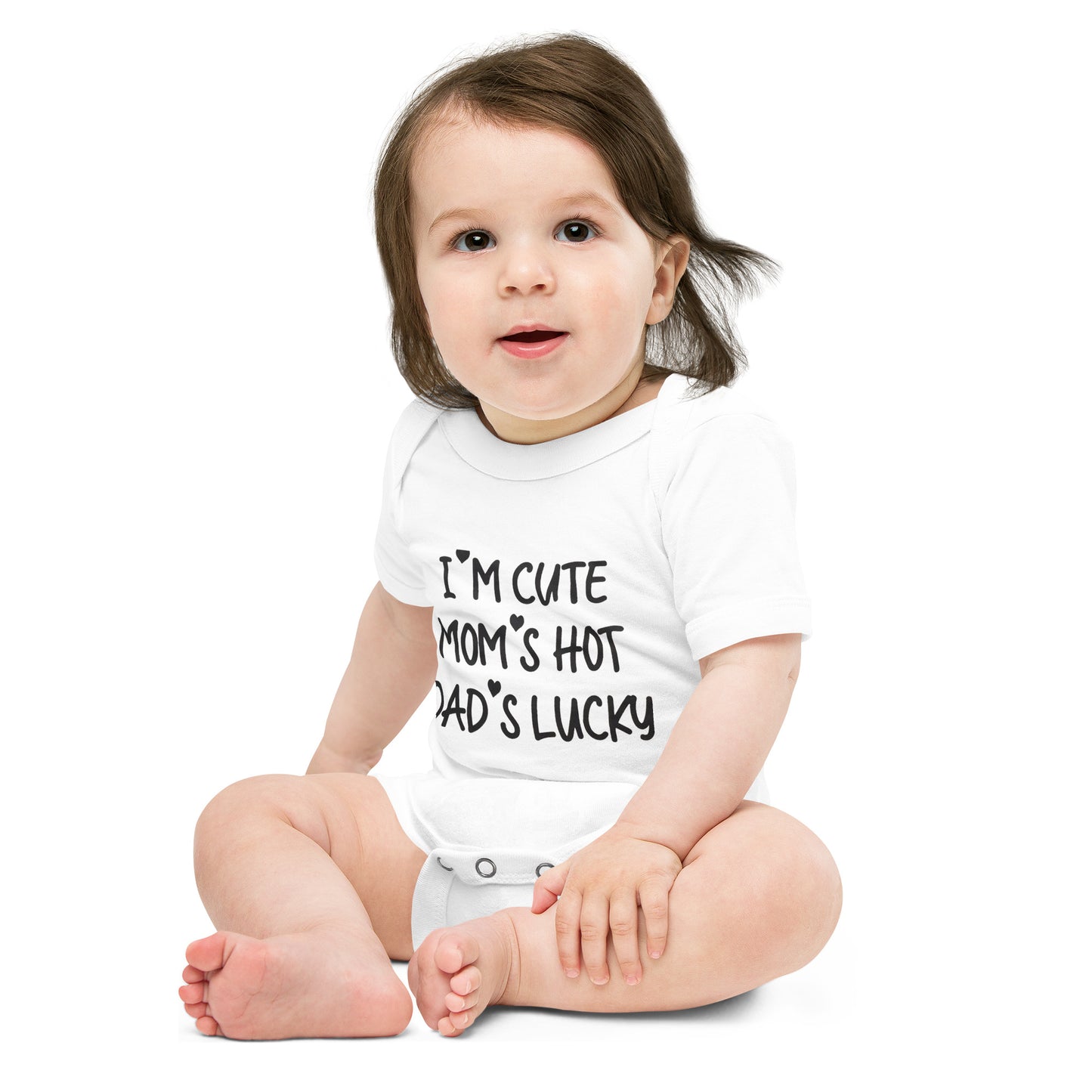 Unisex Baby short sleeve one piece-I'm Cute My Mom's Hot Dad's Lucky- Infant Cute Short-sleeved-Gender Reveal-Baby Announcement