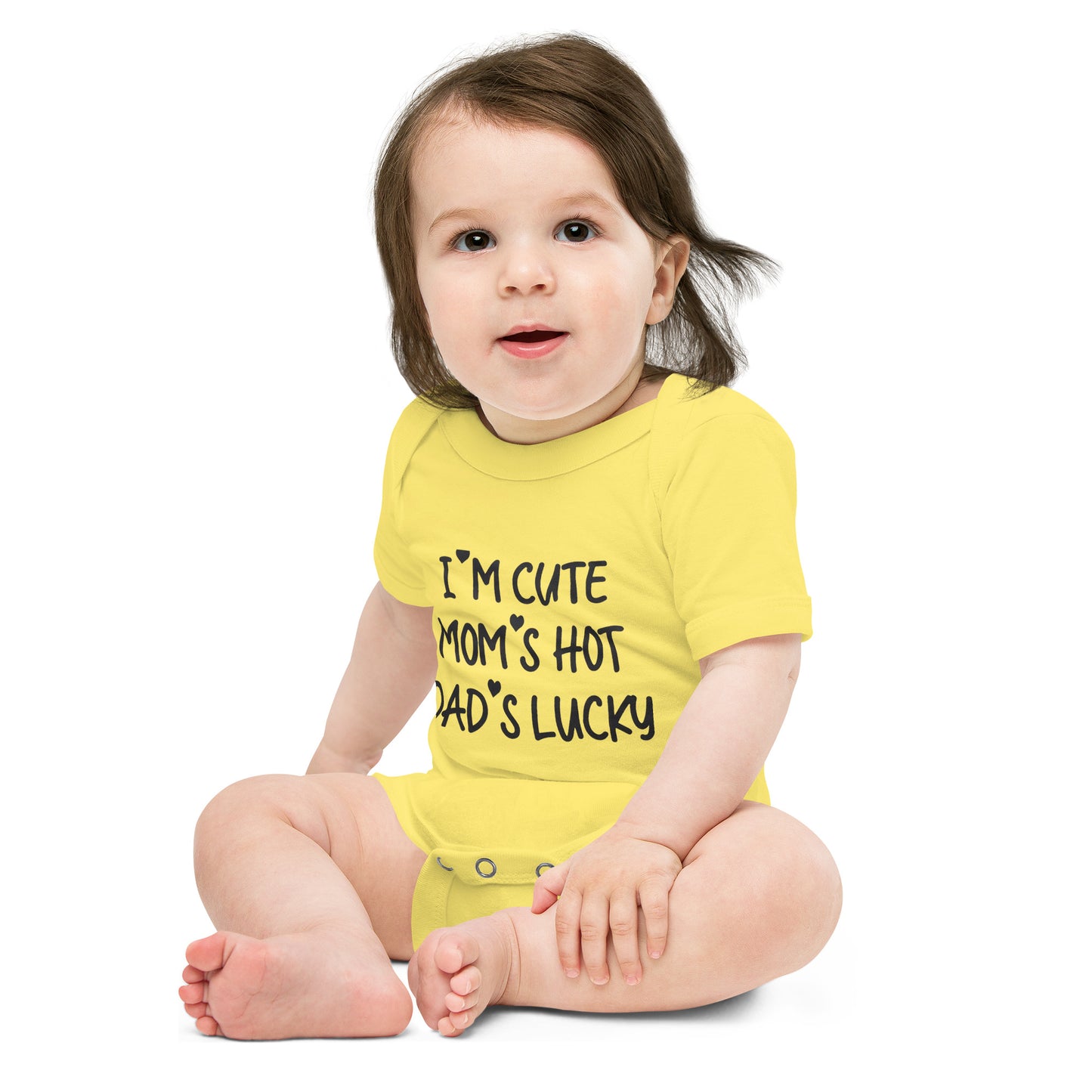 Unisex Baby short sleeve one piece-I'm Cute My Mom's Hot Dad's Lucky- Infant Cute Short-sleeved-Gender Reveal-Baby Announcement