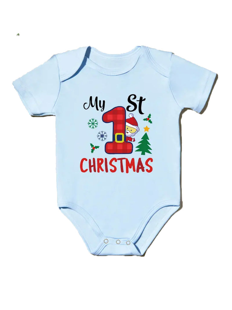 Christmas Baby Clothes Newborn Bodysuit For Unisex Baby Cute Cartoon Letter Print Short Sleeve Romper
