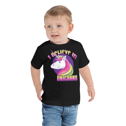 Unisex Toddler Shirt- short-sleeve jersey-I Believe In Unicorns-Baby Announcement-Gender Reveal