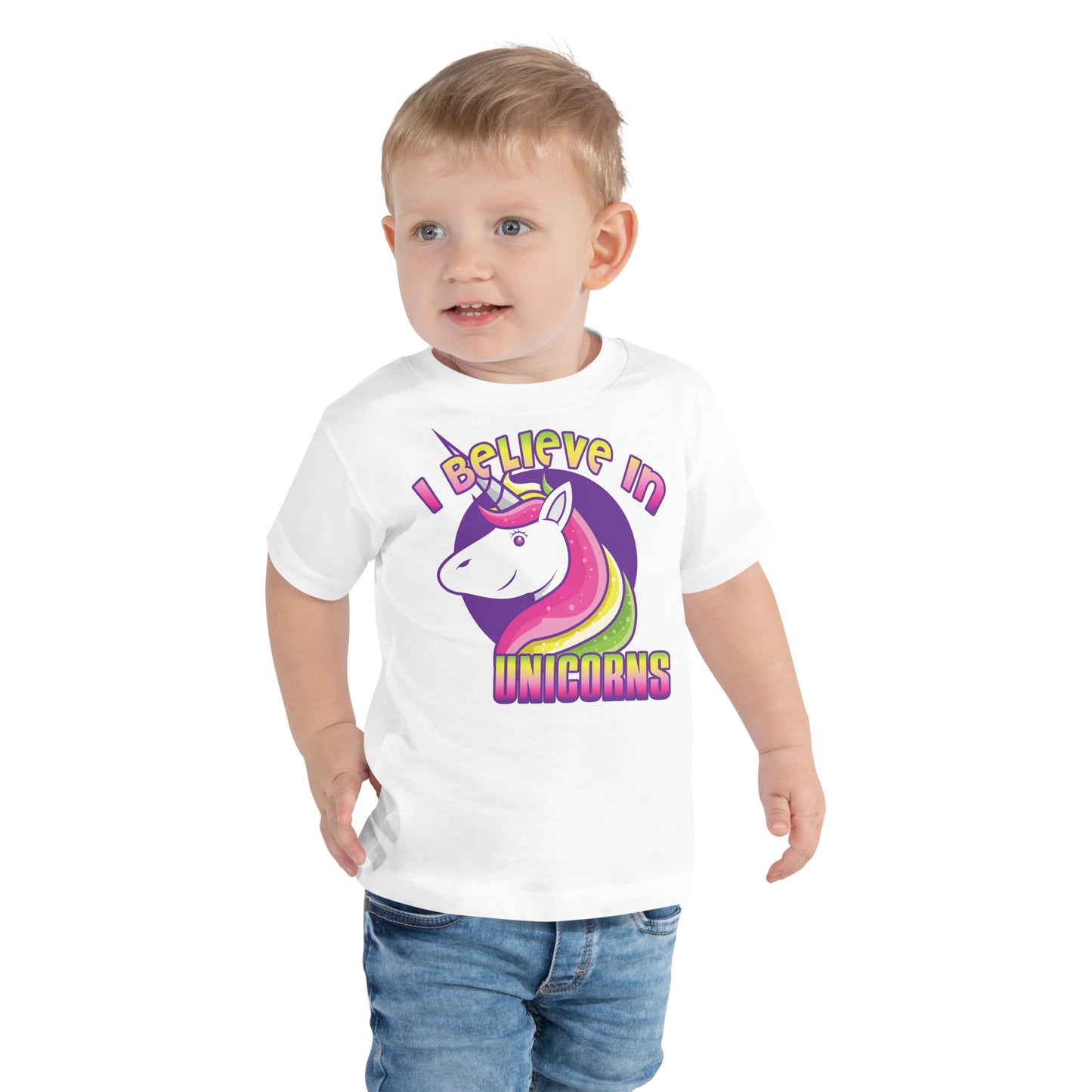 Unisex Toddler Shirt- short-sleeve jersey-I Believe In Unicorns-Baby Announcement-Gender Reveal