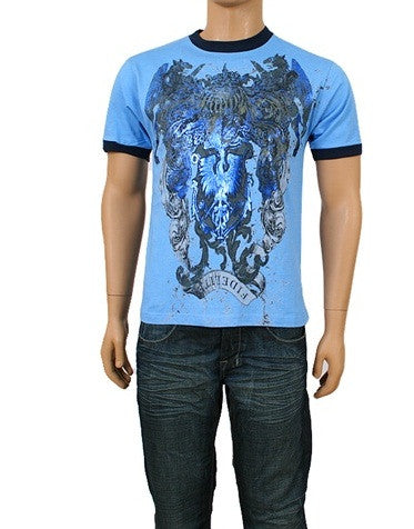 Men's Front Design Tee Shirt with Rock Star Look (Blue) - Comfort Styles