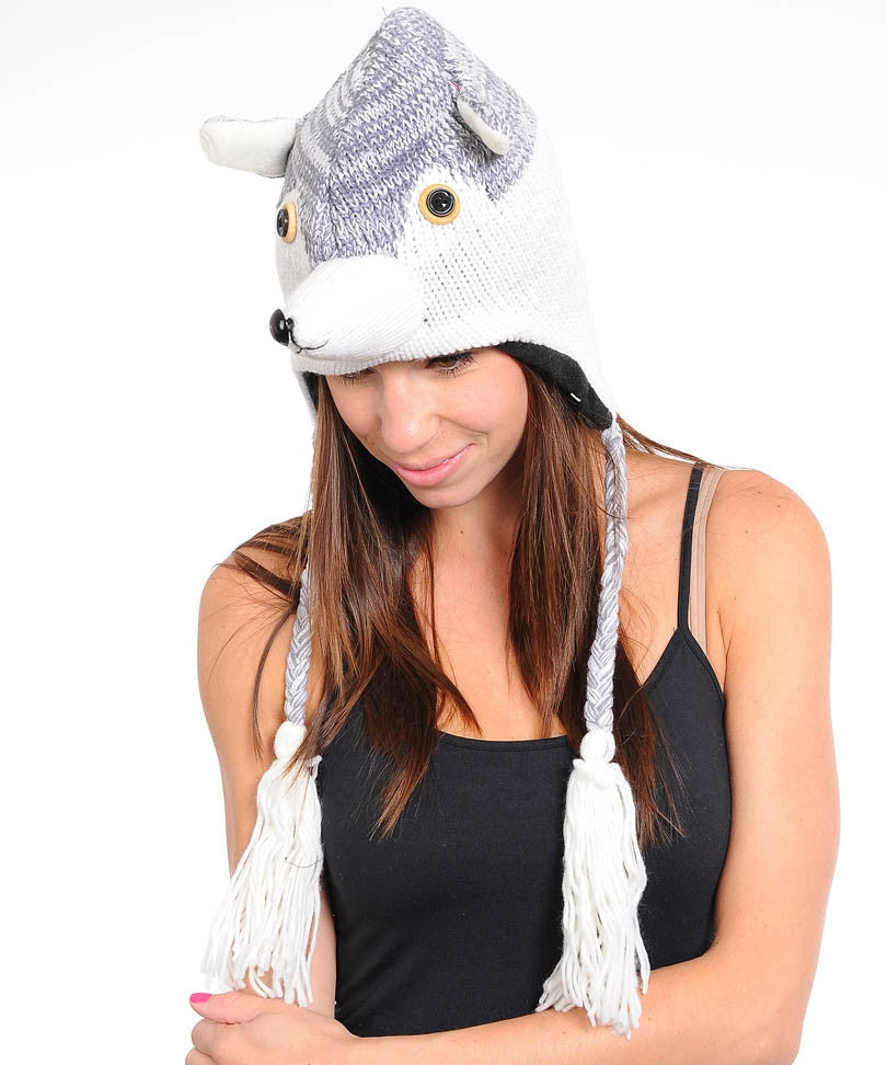 Animal head winter fleece hat - Husky Dog - Comfort Styles