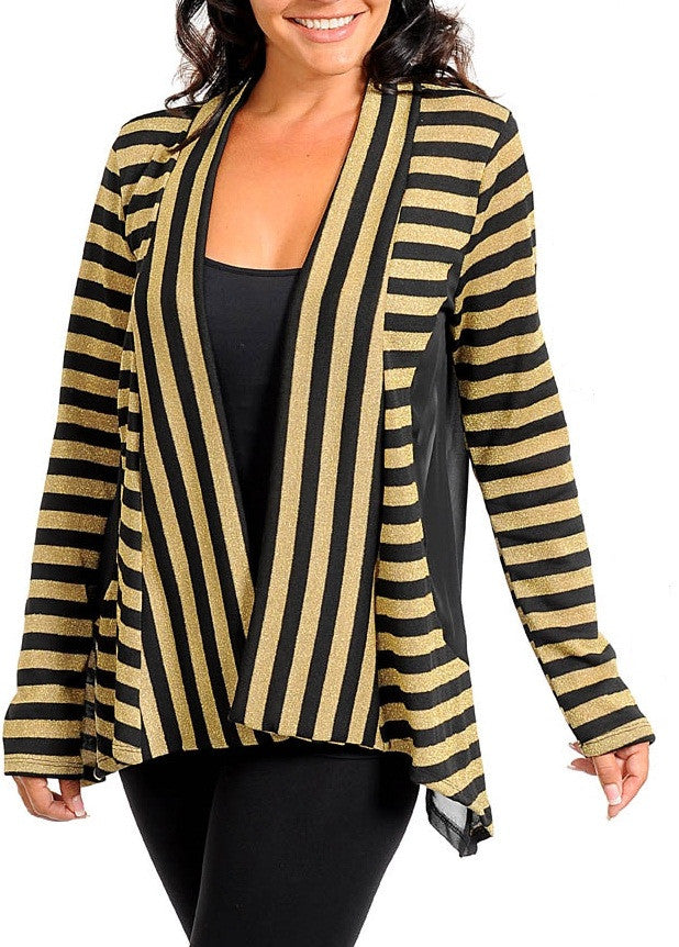 Long Sleeves Gold and Black Cardigan (Plus Size) - Comfort Styles