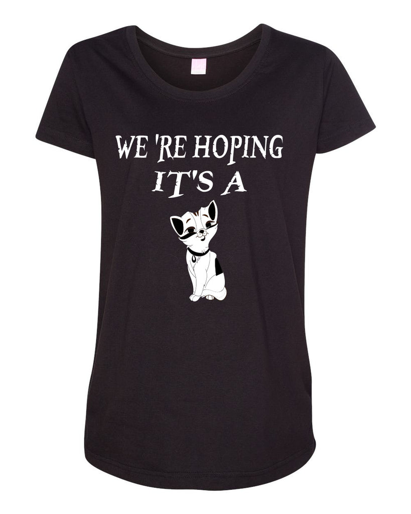 Women's We're Hoping It's A Cat Maternity Scoop Neck Fine Jersey T-Shirt - Comfort Styles