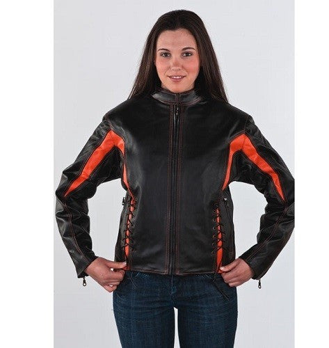 Women's Black & Orange Racer Jacket With 2 Laces On Front & Back - Comfort Styles