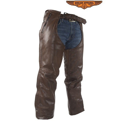 Brown Leather Chaps With Removable Liner - Comfort Styles