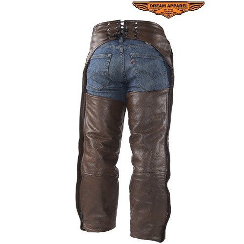 Brown Leather Chaps With Removable Liner - Comfort Styles