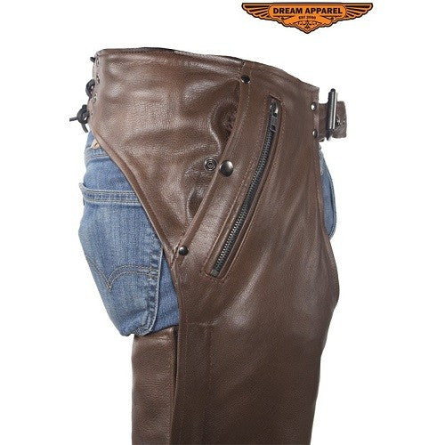 Brown Leather Chaps With Removable Liner - Comfort Styles