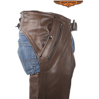 Brown Leather Chaps With Removable Liner - Comfort Styles