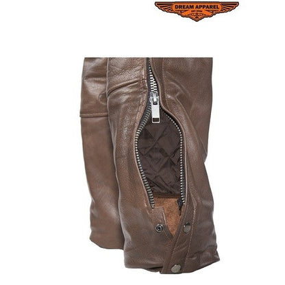 Brown Leather Chaps With Removable Liner - Comfort Styles
