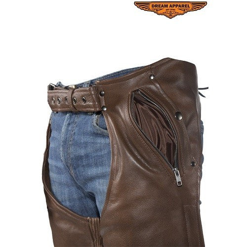 Brown Leather Chaps With Removable Liner - Comfort Styles