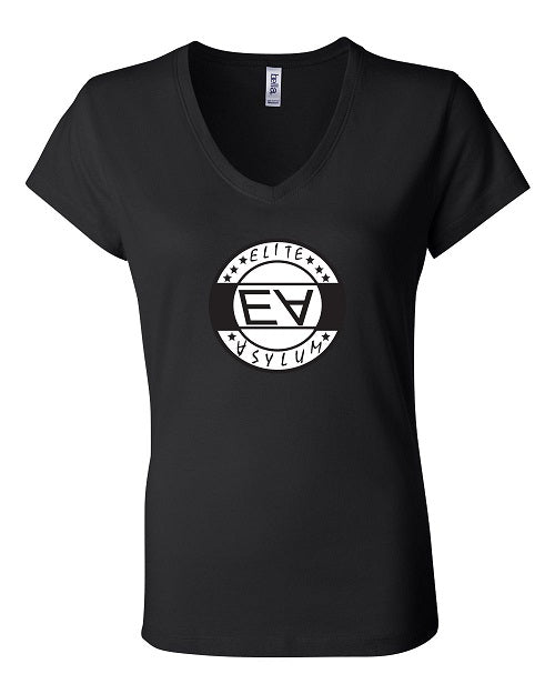 Women's Elite Asylum Black Short Sleeve Jersey V-Neck Tee - Comfort Styles