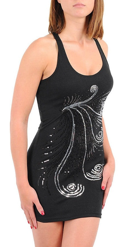 Women's Black sequined tank dress - Comfort Styles
