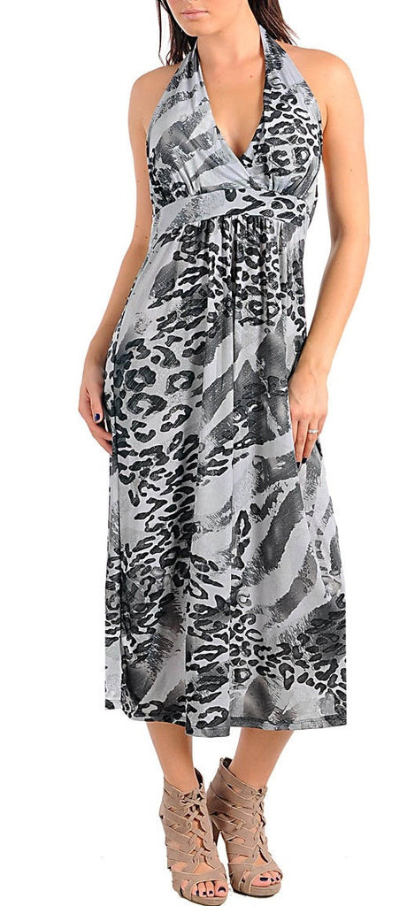 Adiction- Below the knees length Halter Dress Grey/Black -Plus Siz - Comfort Styles