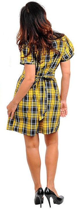 Women's Zenobia yellow and black plaid shirt dress - Comfort Styles
