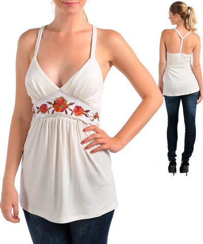 Women's White Floral Embroidered Halter Top - Comfort Styles