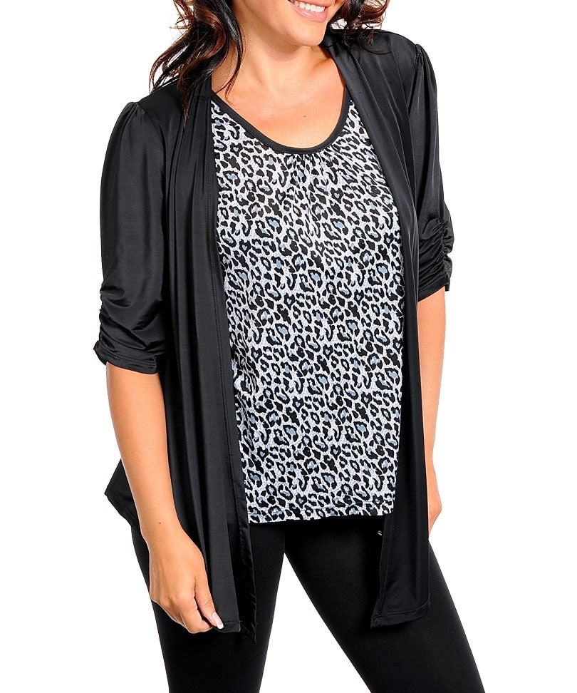 Women's Gray And Black Animal Top-Plus Size - Comfort Styles