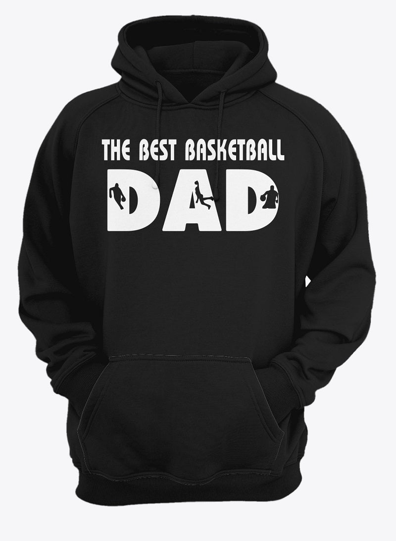 Men’s black hoodie with “Basketball Dad - Comfort Styles