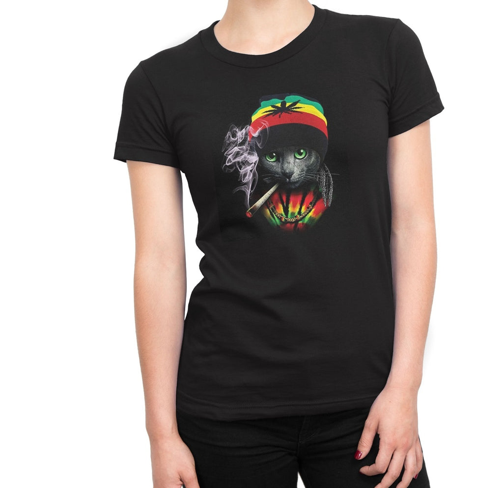 Women's Graphic Marijuana Smokin Cat T-Shirts - Comfort Styles
